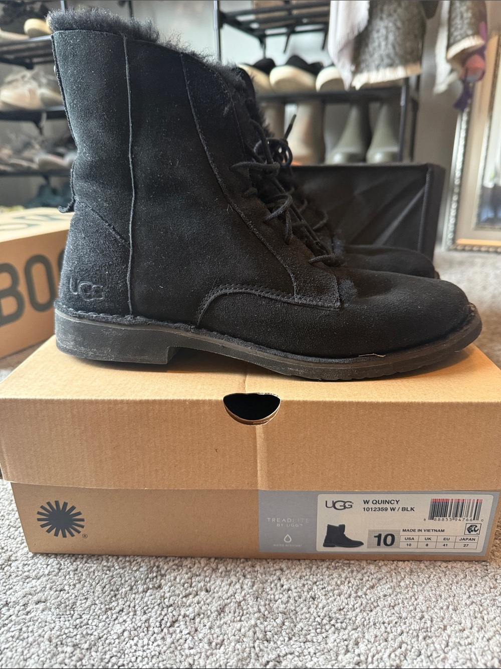 UGG Black Suede Lace-Up Women's Ankle Boots